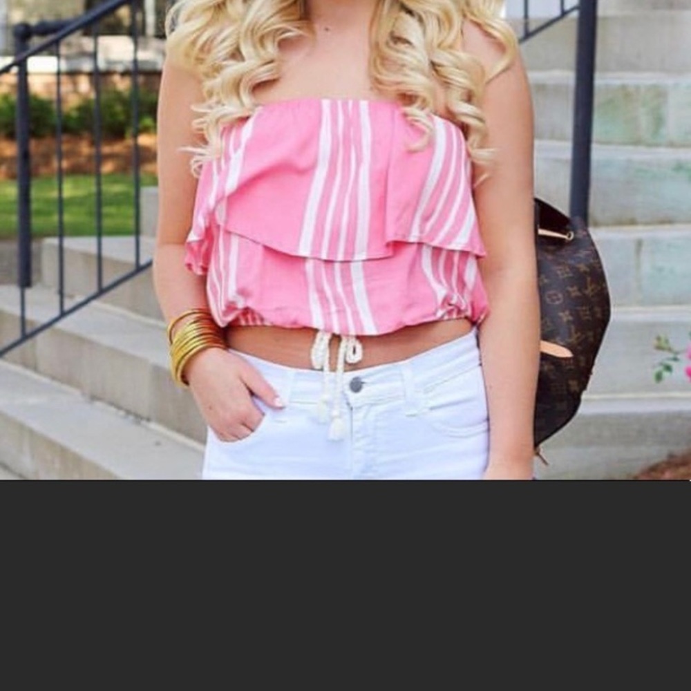 Ocean Drive Pink and White Strapless Top